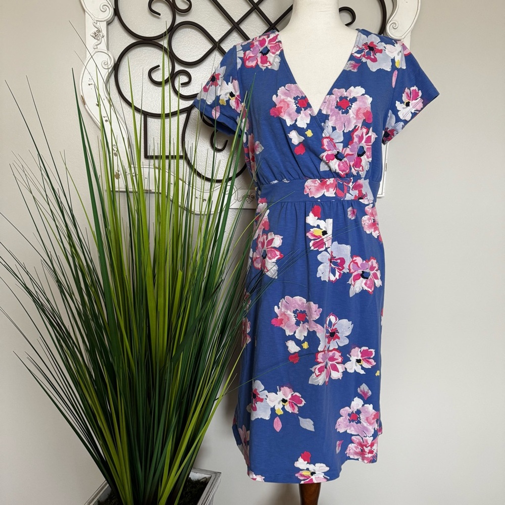 JOULES Size 12 Gorgeous Blue Midi Floral Surplice Dress